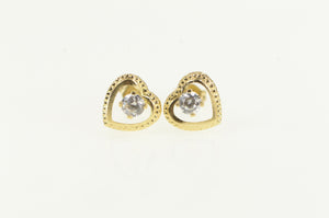 14K Vintage Heart CZ Love Symbol Stud Earrings Yellow Gold