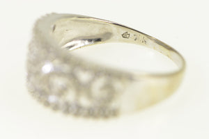 10K Diamond Encrusted Ornate Swirl Band Ring White Gold