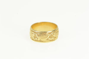 14K 7.7mm Sea Turtle Vintage Pattern Band Ring Yellow Gold