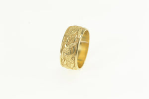 14K 7.7mm Sea Turtle Vintage Pattern Band Ring Yellow Gold