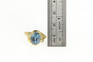14K Oval Blue Topaz Diamond Statement Ring Yellow Gold
