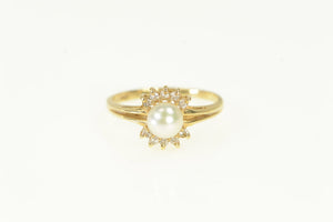 14K Vintage Pearl Diamond Halo Statement Ring Yellow Gold