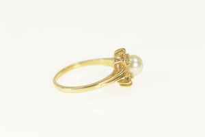 14K Vintage Pearl Diamond Halo Statement Ring Yellow Gold
