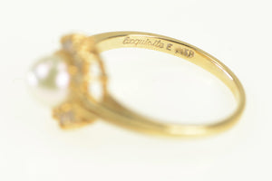 14K Vintage Pearl Diamond Halo Statement Ring Yellow Gold