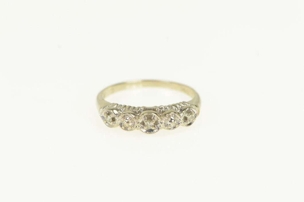 14K 1950's Diamond Vintage Wedding Band Ring White Gold