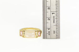 14K Baguette Pink CZ Mother of Pearl Ring Yellow Gold