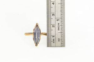 14K 1950's Marquise Amethyst Vintage Navette Ring Yellow Gold