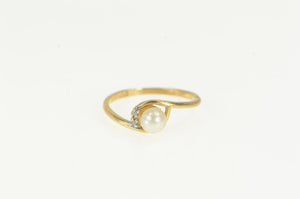 14K Diamond Pearl Vintage Bypass Ring Yellow Gold