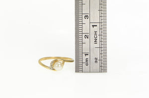 14K Diamond Pearl Vintage Bypass Ring Yellow Gold