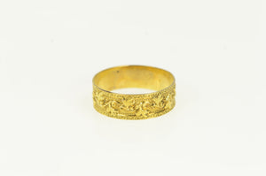 14K 6.1mm Ornate Scroll Vine Pattern Band Ring Yellow Gold