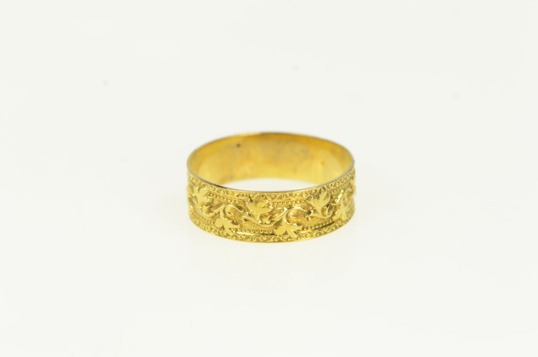 14K 6.1mm Ornate Scroll Vine Pattern Band Ring Yellow Gold