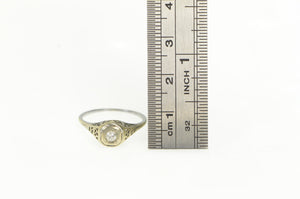 14K Art Deco Filigree Diamond Promise Ring White Gold