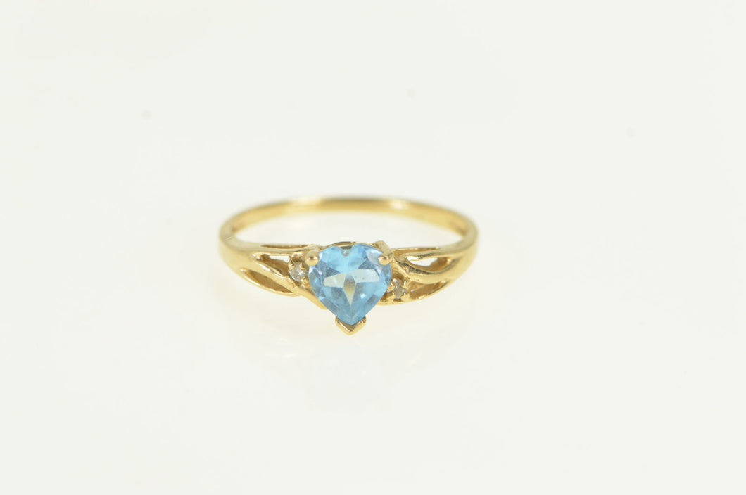10K Heart Blue Topaz Diamond Accent Ring Yellow Gold