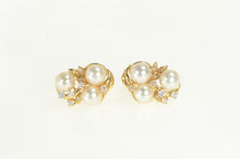 Load image into Gallery viewer, 14K Pearl Cluster 0.50 Ctw Diamond Earrings Yellow Gold