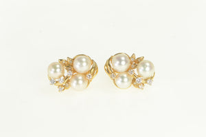 14K Pearl Cluster 0.50 Ctw Diamond Earrings Yellow Gold