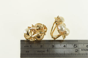 14K Pearl Cluster 0.50 Ctw Diamond Earrings Yellow Gold