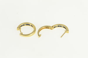 14K 14.6mm Vintage Sapphire Hoop Earrings Yellow Gold