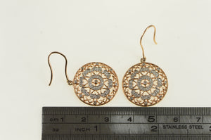 14K Ornate Heart Diamond Filigree Dangle Earrings Rose Gold