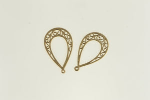 14K Tear Drop Scroll Filigree Dangle Earrings Yellow Gold