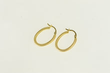 Load image into Gallery viewer, 14K 21.6mm Vintage Oval Textured Hoop Earrings Yellow Gold
