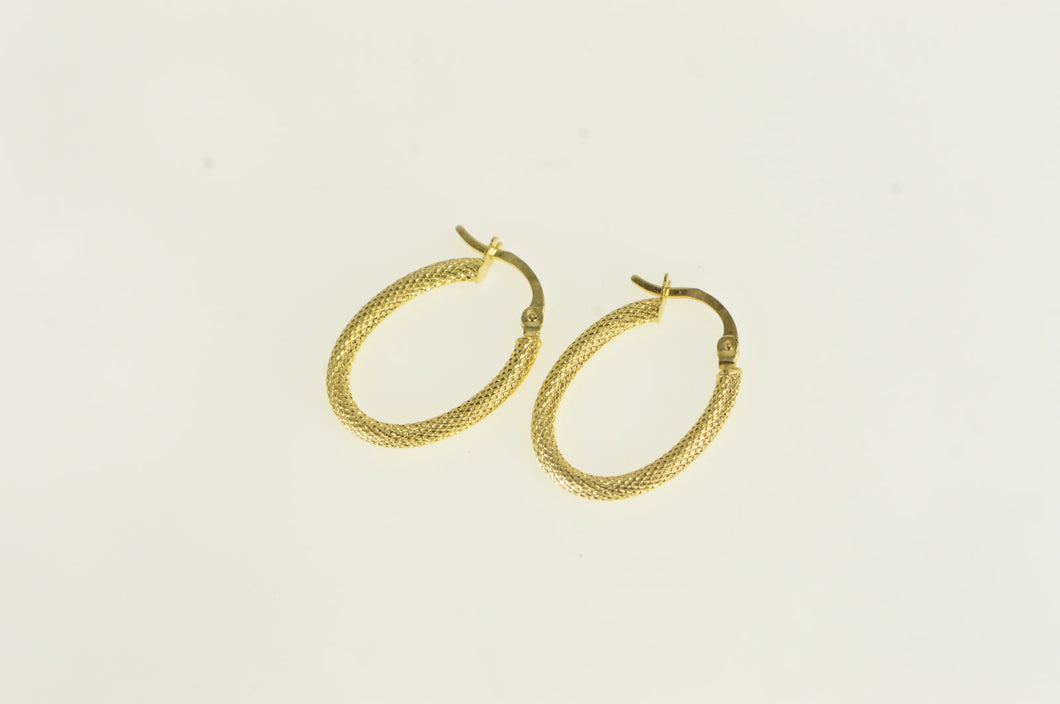 14K 21.6mm Vintage Oval Textured Hoop Earrings Yellow Gold