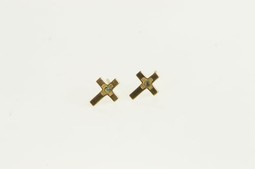 14K Cross Christian Faith Symbol Stud Earrings Yellow Gold