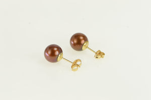 14K Brown Burgundy Pearl 8.1mm Stud Earrings Yellow Gold