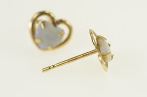 14K Heart Opal Vintage Love Symbol Stud Earrings Yellow Gold