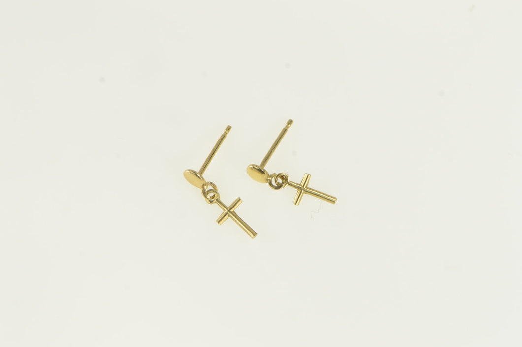 14K Cross Christian Faith Symbol Dangle Earrings Yellow Gold