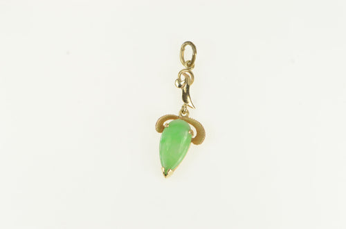 14K Victorian Jadeite Tear Drop Dangle Pendant Yellow Gold