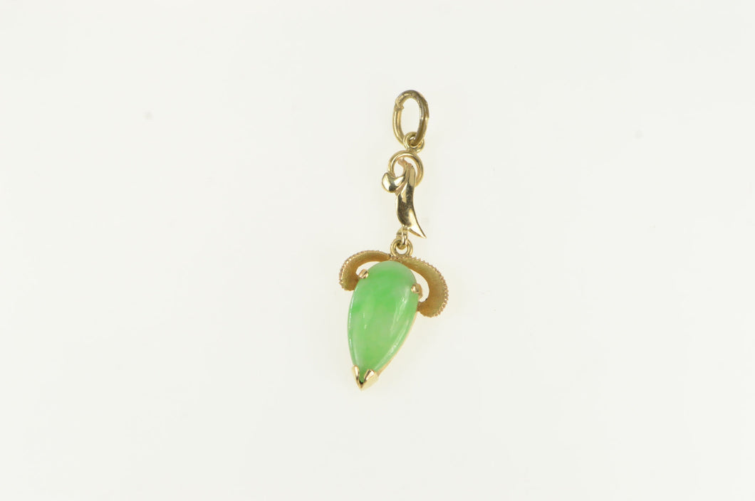 14K Victorian Jadeite Tear Drop Dangle Pendant Yellow Gold