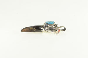 Sterling Silver Native American Turquoise Coral Claw Pendant