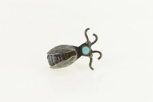 Sterling Silver Southwestern Turquoise 3D Bug Beetle Pin/Brooch
