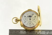 Load image into Gallery viewer, 18K Chronograph Moon Phase Date Repeater Pocket Watch Yellow Gold