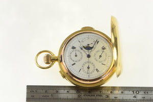 18K Chronograph Moon Phase Date Repeater Pocket Watch Yellow Gold