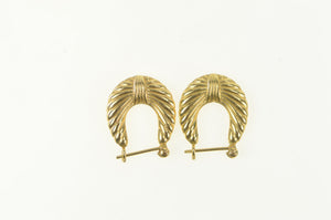 14K Puffy Scalloped Vintage Oval Hoop Earrings Yellow Gold