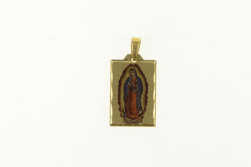 14K Holographic Virgin Mary Christian Pendant Yellow Gold