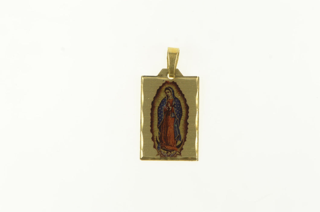 14K Holographic Virgin Mary Christian Pendant Yellow Gold