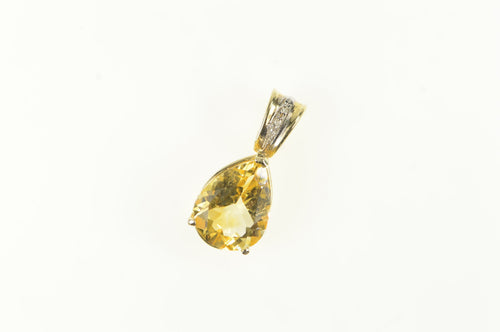 14K Pear Citrine Diamond Vintage Statement Pendant Yellow Gold