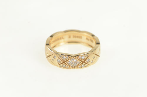 18K Chanel Coco Crush Diamond Checkered Ring Yellow Gold