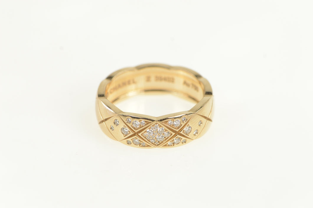 18K Chanel Coco Crush Diamond Checkered Ring Yellow Gold