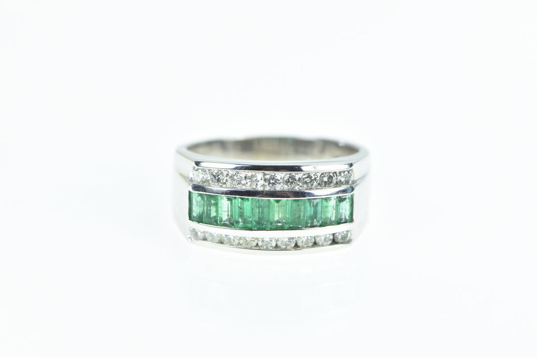 14K 2.40 Ctw Baguette Emerald Diamond Ring White Gold