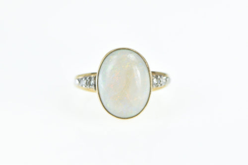 14K Natural Oval Opal Diamond Statement Ring Yellow Gold