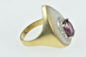 14K Rubellite Mother of Pearl Diamond Planchette Ring Yellow Gold