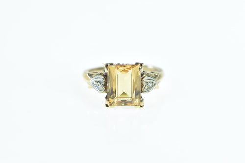 10K 1950's Emerald Cut Syn. Citrine Diamond Ring Yellow Gold