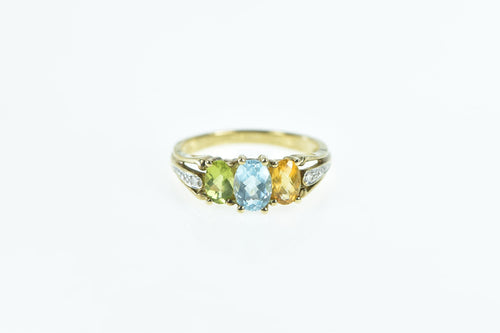 10K Blue Topaz Citrine Diamond Vintage Ring Yellow Gold