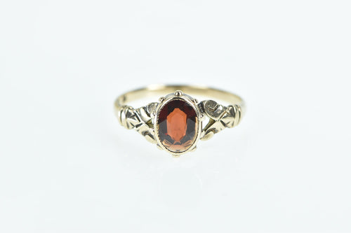 10K Victorian Garnet Ornate Scroll Statement Ring Yellow Gold