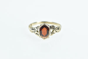 10K Victorian Garnet Ornate Scroll Statement Ring Yellow Gold