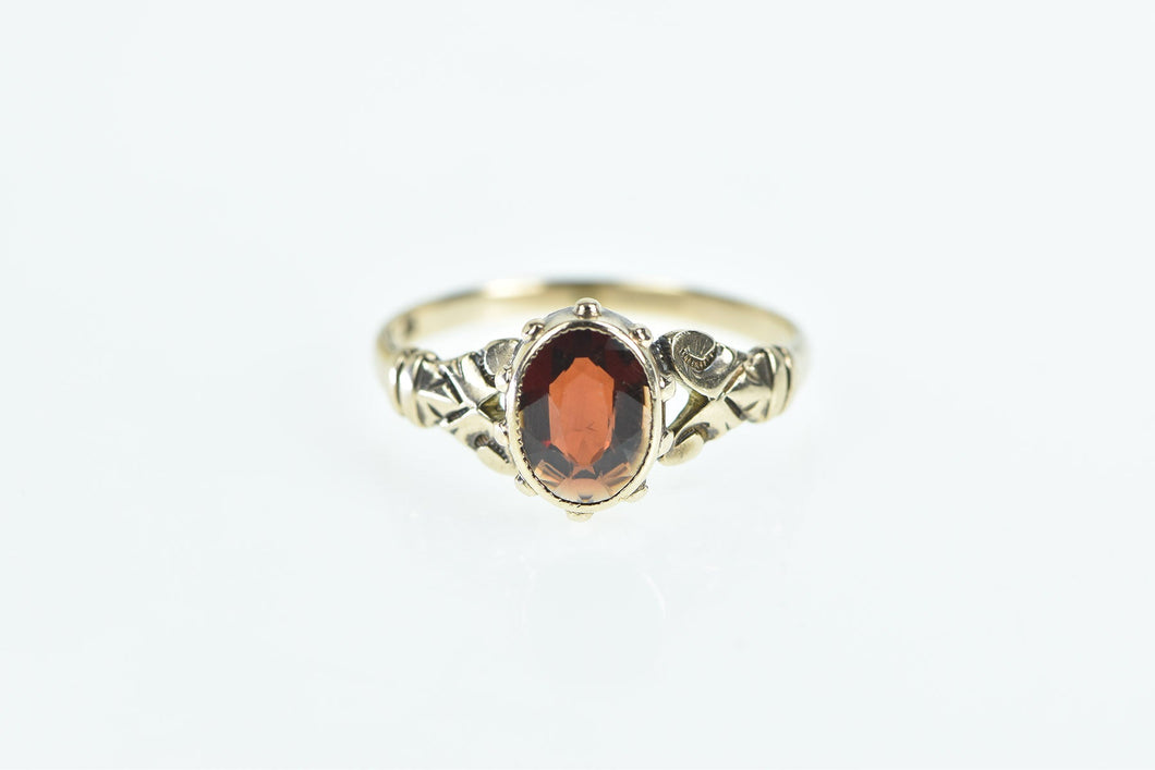 10K Victorian Garnet Ornate Scroll Statement Ring Yellow Gold