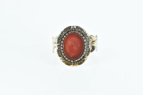10K Carved Carnelian Intaglio Victorian Ring Yellow Gold